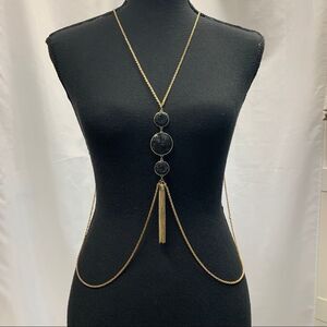 Black embellished circular goldtone chain body chain beach swimsuit jewellery